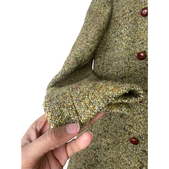 J. Crew Women's Vintage Green Wool Tweed Double-Breasted Peacoat 4 - Picture 4 of 9